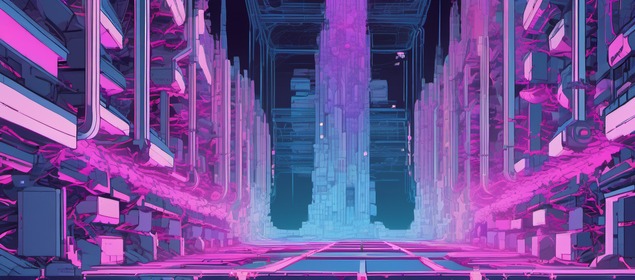 Glitch-art painting of a pixelated server farm collapsing into fragments that reassemble into a single glowing API gateway endpoint